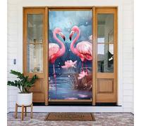 ZSUUGJ Rideau de porte réutilisable motif fleurs rouges et flamants roses pour décoration intérieure et extérieure facile à accrocher pour les fêtes, anniversaires et vacances