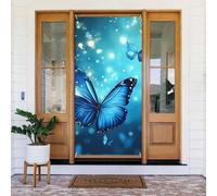 ZSUUGJ Rideau de porte réutilisable motif papillons bleus pour décoration intérieure et extérieure facile à accrocher pour les fêtes, anniversaires et vacances
