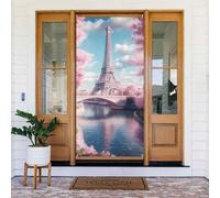 ZSUUGJ Rideau de porte réutilisable Motif Tour Eiffel de Paris romantique pour intérieur et extérieur Facile à accrocher Décoration de porte d'entrée pour fêtes, anniversaires et vacances