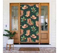 ZSUUGJ Rideau de porte réutilisable pour décoration intérieure et extérieure Motif cheval occidental de Noël Facile à accrocher Décoration de porte d'entrée pour fêtes, anniversaires et vacances