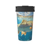 ZSUUGJ River Trout Tasse à café isotherme avec anneau de transport rétractable, couvercle étanche à une pression, en acier inoxydable 304
