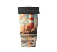 ZSUUGJ Sea Lighthouse - Tasse de voyage portable en acier inoxydable - Gobelet isotherme pour boissons chaudes et froides avec couvercle anti-fuite, tasse à café adaptée aux navetteurs pour le bureau