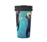 ZSUUGJ Sea Otters - Tasse de voyage portable en acier inoxydable - Gobelet isotherme pour boissons chaudes et froides avec couvercle anti-fuite, tasse à café adaptée aux navetteurs pour le bureau, la