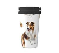 ZSUUGJ Sheltie Shetland Sheepdog Tasse à café isotherme avec anneau de transport rétractable, couvercle étanche à une pression, tasse de voyage thermique en acier inoxydable 304