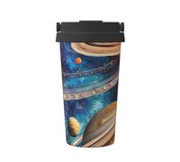 ZSUUGJ Solar System Planets Tasse à café isotherme avec anneau de transport rétractable, couvercle étanche à une pression, en acier inoxydable 304