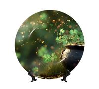 ZSUUGJ Sunshine Clover Assiette décorative en porcelaine anglaise avec support et crochet, décoration murale et table, idéale pour salon, étude, 20,3 cm/25,4 cm