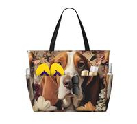 ZSUUGJ Sweet Basset Hound Florals Sac fourre-tout de plage extra large avec poches zippées - Sac de vacances imperméable pour piscine, pique-nique, gym et voyage