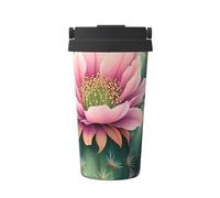 ZSUUGJ Tasse à café isotherme en acier inoxydable 304 avec anneau de transport rétractable, couvercle étanche à une pression, motif cactus