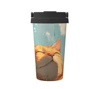 ZSUUGJ Tasse à café isotherme en acier inoxydable 304 avec anneau de transport rétractable, couvercle étanche à une pression, motif chat de mer