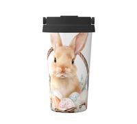 ZSUUGJ Tasse à café isotherme en acier inoxydable 304 avec anneau de transport rétractable, couvercle étanche à une pression, motif lapin