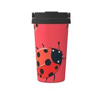 ZSUUGJ Tasse à café isotherme en acier inoxydable 304 avec anneau de transport rétractable, couvercle étanche à une pression, motif coccinelle rouge