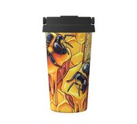 ZSUUGJ Tasse à café isotherme en nid d'abeille avec anneau de transport rétractable, couvercle étanche à une pression, en acier inoxydable 304