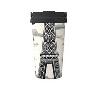 ZSUUGJ Tasse à café isotherme vintage Paris Tour Eiffel avec anneau de transport rétractable, couvercle étanche à une pression, en acier inoxydable 304