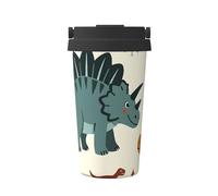 ZSUUGJ Tasse de voyage portable en acier inoxydable à motif de dinosaure mignon - Gobelet isotherme pour boissons chaudes et froides avec couvercle anti-fuite, tasse à café pour le bureau, la voiture