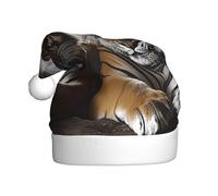 ZSUUGJ Tiger In Cave Bonnet de Père Noël en peluche pour adultes, chapeau de vacances doux avec bordure blanche et pompon, accessoire festif réutilisable pour la maison, le bureau et les fêtes