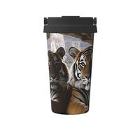 ZSUUGJ Tiger in Cave - Tasse de voyage portable en acier inoxydable - Gobelet isotherme pour boissons chaudes et froides avec couvercle anti-fuite, tasse à café pour le bureau, la voiture et