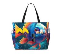 ZSUUGJ Tropical Fish Sac fourre-tout de plage extra large avec poches zippées - Sac de vacances étanche pour piscine, pique-nique, gym et voyage