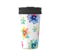 ZSUUGJ Vibrant Floral Array - Tasse de voyage portable en acier inoxydable - Gobelet isotherme pour boissons chaudes et froides avec couvercle anti-fuite, tasse à café pour le bureau, la voiture et