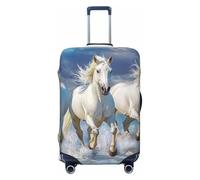 ZSUUGJ White Horses Housse de bagage de voyage élastique anti-rayures en élasthanne pour valise de 45,7 à 81,3 cm, noir, taille L, Noir/blanc, Large