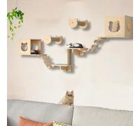ZSXZCBDQ Etagere Murale Chat, avec Échelle, Capsule Spatiale Hexagonale, Capsule Spatiale Horizontale Colonne en Sisal, Plateforme de Saut, Colonne de Tête de Chat(9pcs1)