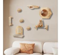 ZSXZCBDQ Hamac Chat Mural, Étagères Murales pour Chats Adultes de Grande Taille, Chatons, Fixation Murale, Bois d'hévéa Robuste et Tapis Antidérapant.(8pcs2)