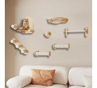 ZSXZCBDQ Hamac Chat Mural, Étagères Murales pour Chats Adultes de Grande Taille, Chatons, Fixation Murale, Bois d'hévéa Robuste et Tapis Antidérapant.(8pcs)