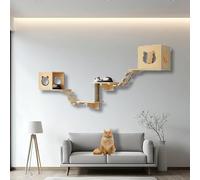 ZSXZCBDQ Mur Escalade Chat Étagère, Ensemble Mural d'escalade pour Chat, Meubles Muraux en Bois Massif, Étagères d'escalade avec, Échelle et Plateforme(7pcs)