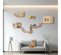 ZSXZCBDQ Mur Escalade Chat Étagère, Ensemble Mural d'escalade pour Chat, Meubles Muraux en Bois Massif, Étagères d'escalade avec, Échelle et Plateforme(9pcs3)