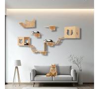 ZSXZCBDQ Mur Escalade Chat Étagère, Ensemble Mural d'escalade pour Chat, Meubles Muraux en Bois Massif, Étagères d'escalade avec, Échelle et Plateforme(10pcs)