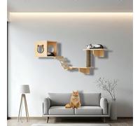 ZSXZCBDQ Mur Escalade Chat Étagère, Ensemble Mural d'escalade pour Chat, Meubles Muraux en Bois Massif, Étagères d'escalade avec, Échelle et Plateforme(5pcs)
