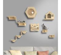 ZSXZCBDQ Perchoir Chat, Etagere Murale Chat, Étagères et Perchoirs Muraux, Étagère d'escalade, Aire de Jeu, Griffoir avec 3 Marches, Maisonnettes d'intérieur(9pcs)