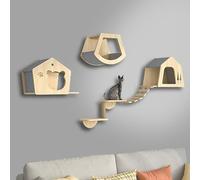ZSXZCBDQ Perchoir Chat, Etagere Murale Chat, Étagères et Perchoirs Muraux, Étagère d'escalade, Aire de Jeu, Griffoir avec 3 Marches, Maisonnettes d'intérieur(5pcs)