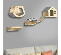 ZSXZCBDQ Perchoir Chat, Etagere Murale Chat, Étagères et Perchoirs Muraux, Étagère d'escalade, Aire de Jeu, Griffoir avec 3 Marches, Maisonnettes d'intérieur(4pcs)