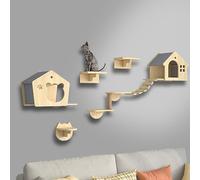 ZSXZCBDQ Perchoir Chat, Etagere Murale Chat, Étagères et Perchoirs Muraux, Étagère d'escalade, Aire de Jeu, Griffoir avec 3 Marches, Maisonnettes d'intérieur(7pcs)