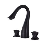 ZTCHSENZT Ensemble De Robinetterie De Salle De Bain Entièrement en Cuivre Noir À Trois Trous avec Volant Noir Et Commande d'eau Chaude Et Froide (Modèle Black Swan),Black Swan Model