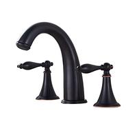 ZTCHSENZT Ensemble De Robinetterie De Salle De Bain Entièrement en Cuivre Noir À Trois Trous avec Volant Noir, Commande d'eau Chaude Et Froide (Corne Noire),Black Horn