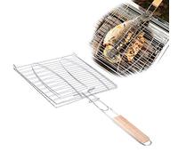 ZTCHSENZT Panier À Poisson pour Griller, Outil De Barbecue en Acier Inoxydable avec Manche en Bois, Panier À Poisson pour Griller La Viande Hachée, Pince Pliable pour Barbecue en,
