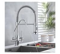 ZTCHSENZT Robinet De Cuisine Noir Mat avec Eau Purifiée, Mitigeur 3 Voies Eau Chaude/Eau Froide, Double Poignée, Robinet d'eau Potable.,Silver-A