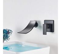 ZTCHSENZT Robinet De Lavabo Cascade en Chrome Noir, Robinet Mitigeur Mural À Poignée Unique, Robinet De Lavabo Cascade pour Salle De Bain (Da - Black Waterfall B) (Da Black Swivel)