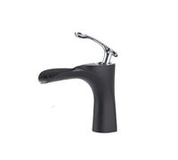 ZTCHSENZT Robinet De Lavabo Monotrou Tout Cuivre À Effet Cascade avec Robinet d'eau Chaude Et Froide pour Lavabo De Salle De Bain (Noir Et Argent, Court),Black+Silver Short