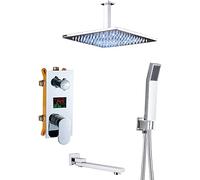 ZTCHSENZT Système De Douche avec Affichage De La Température, Robinetterie Encastrée, Pommeau De Douche Effet Pluie Chromé, Douchette Et Pommeau De Douche Effet Pluie À LED, Techno,10 inch