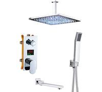 ZTCHSENZT Système De Douche avec Affichage De La Température, Robinetterie Encastrée, Pommeau De Douche Effet Pluie Chromé, Douchette Et Pommeau De Douche Effet Pluie À LED, Techno,12 inch