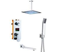 ZTCHSENZT Système De Douche avec Affichage De La Température, Robinetterie Encastrée, Pommeau De Douche Effet Pluie Chromé, Douchette Et Pommeau De Douche Effet Pluie À LED, Techno,8 inch