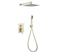 ZTCHSENZT Système De Douche, Ensemble De Robinetterie Murale 2 en 1 avec Douchette Et Pommeau De Douche Effet Pluie, Kit De Finition pour Baignoire Et Douche avec Bras D'Extension,Gold-10inch