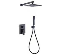 ZTCHSENZT Système De Douche, Ensemble De Robinetterie Murale 2 en 1 avec Douchette Et Pommeau De Douche Effet Pluie, Kit De Finition pour Baignoire Et Douche avec Bras D'Extension,Black-10inch