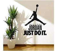 ZTcool Autocollant mural de sport en vinyle noir, papier peint avec silhouette de personnage Jor-dan Dunk - JUST DO IT - Phrase de motivation, décoration moderne pour chambre de garçon, 57 x 73 cm