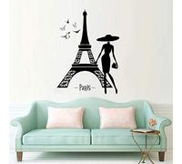 ZTcool Romantique Paris Tour Eiffel Vinyle Sticker Mural Paris À La Mode Femmes Silhouette Sticker Mural Salon Chambre Décor Mural 50x60 cm