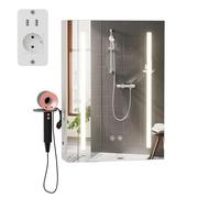 Ztexkee Armoire Murale Salle de Bain avec Miroir Éclairage LED Armoire Miroir avec Prise et Fonction Antibuée Armoire de Toilette avec 2 Étagère Réglable, Support Sèche-Cheveux 60x15x80 cm Blanc