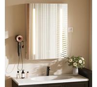 Ztexkee Armoire Salle de Bain avec Miroir Éclairage Murale Armoire Miroir avec Prise et Fonction Antibuée Meuble de Toilette avec 2 Étagère Réglable et Support Sèche-Cheveux 60x80x15 cm