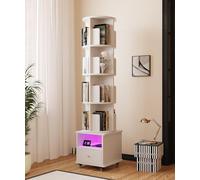 Ztexkee Bibliothèque pivotante à roulettes pour enfants avec 1 tiroir, étagère d'angle rotative en bois, pour salon, chambre à coucher, bureau (ronde, avec lumière, 4 niveaux)